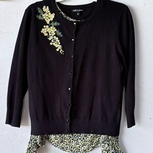 Cable & Gauge Black Cardigan with Yellow Floral whimsical, fairy, bougie,classic